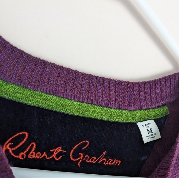 Robert Graham burgundy red v neck wool sweater Medium @P - Picture 7 of 9